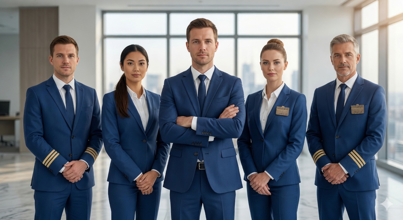 A professional group of diverse business executives in a modern office.